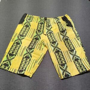 Yellow African Print Drawstring Board Shorts Size Large